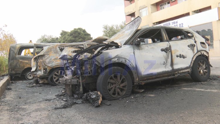 Bakıda bahalı avtomobillər yanaraq kül oldu - FOTOLAR