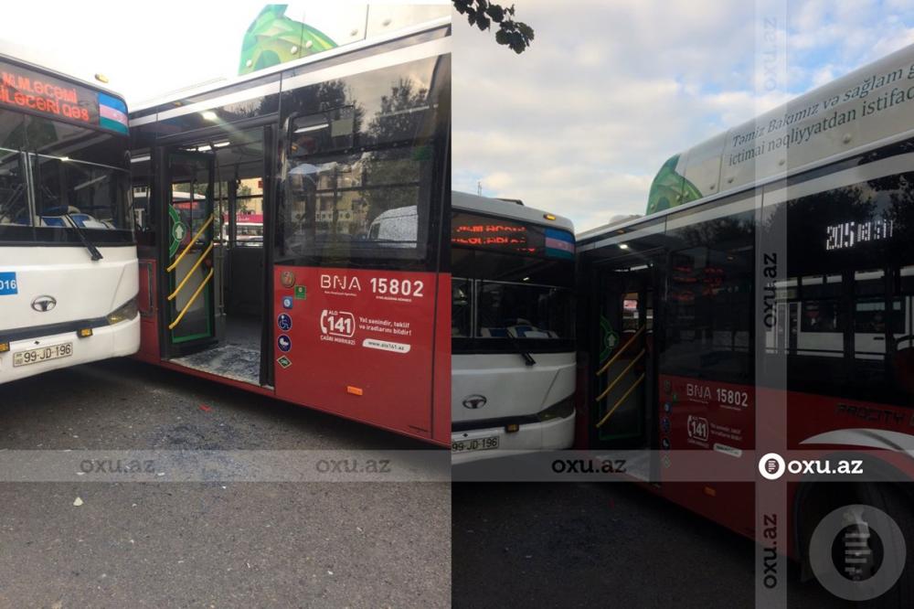 Bakıda iki sərnişin avtobusu toqquşub - FOTO