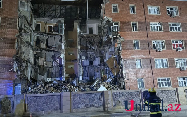 Goranboyda yararsız hala düşən binanın bloku çökdü (FOTO)