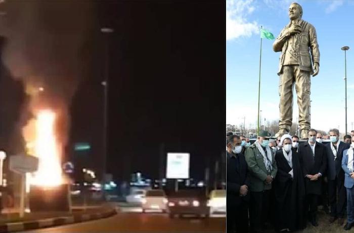 İranda Qasım Süleymaninin heykəli yandırıldı - Video